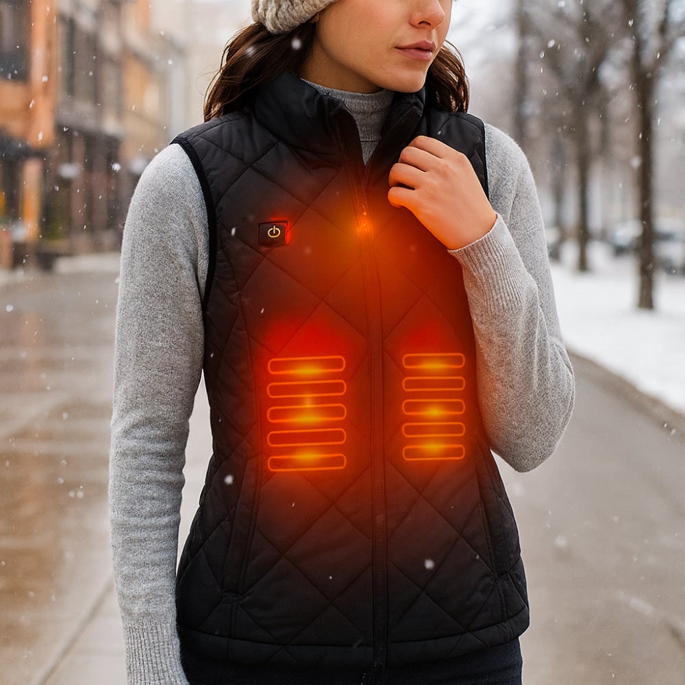 Gewatteerd elektrisch verwarmingsvest voor dames met opstaande kraag thermisch verwarmd lichtvest bodywarmer | Sulvida