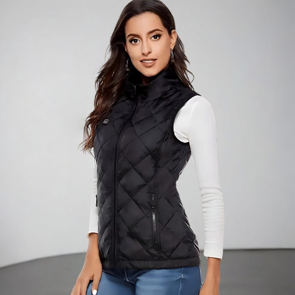 Gewatteerd elektrisch verwarmingsvest voor dames met opstaande kraag thermisch verwarmd lichtvest bodywarmer | Sulvida