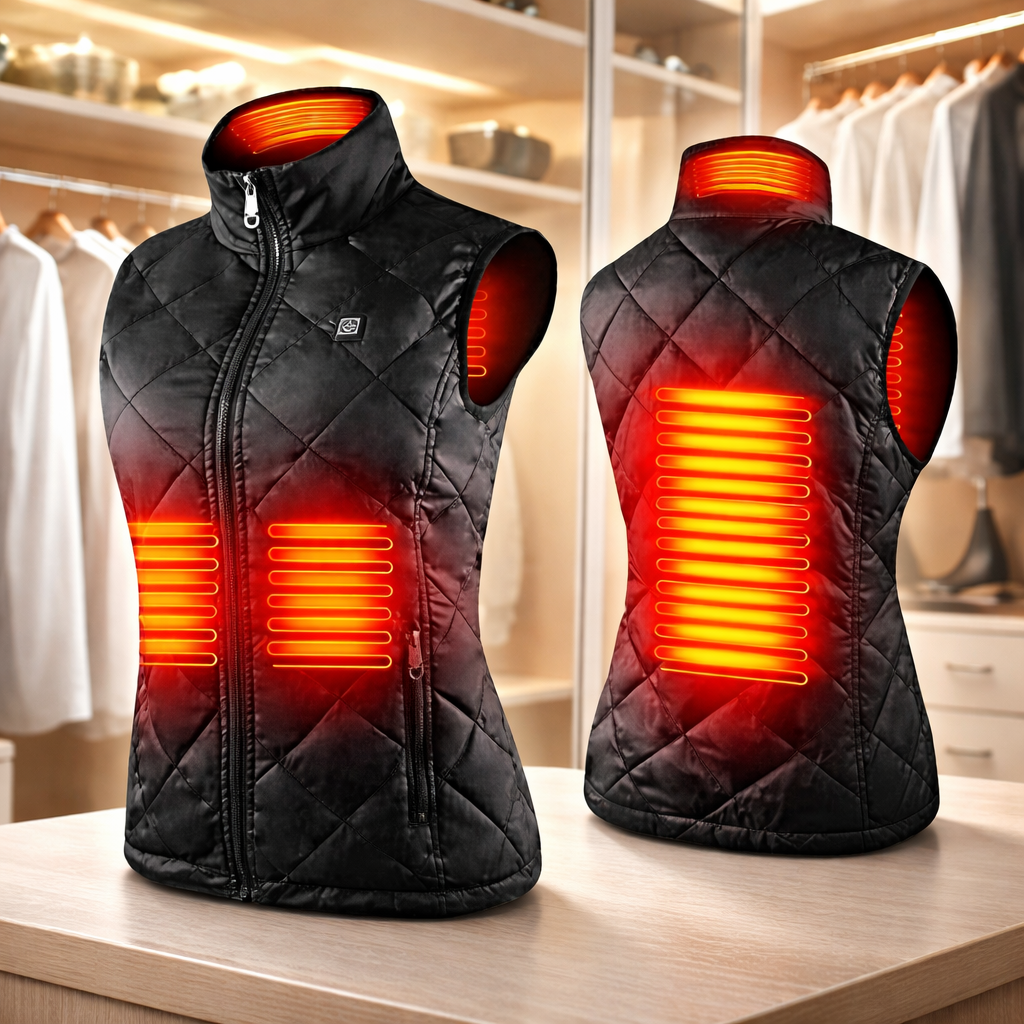 Gewatteerd elektrisch verwarmingsvest voor dames met opstaande kraag thermisch verwarmd lichtvest bodywarmer | Sulvida