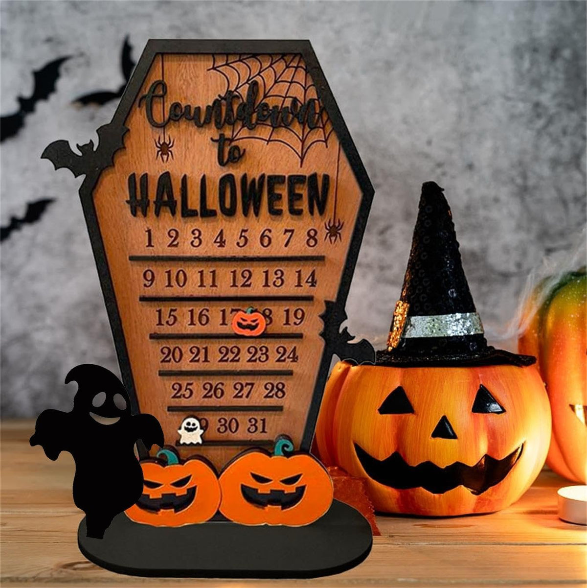 Houten Halloween Aftelmagneetbord Decoratie Tafelornament Spooky Griezelig Sfeer Thuis Seizoensfeest | Sulvida