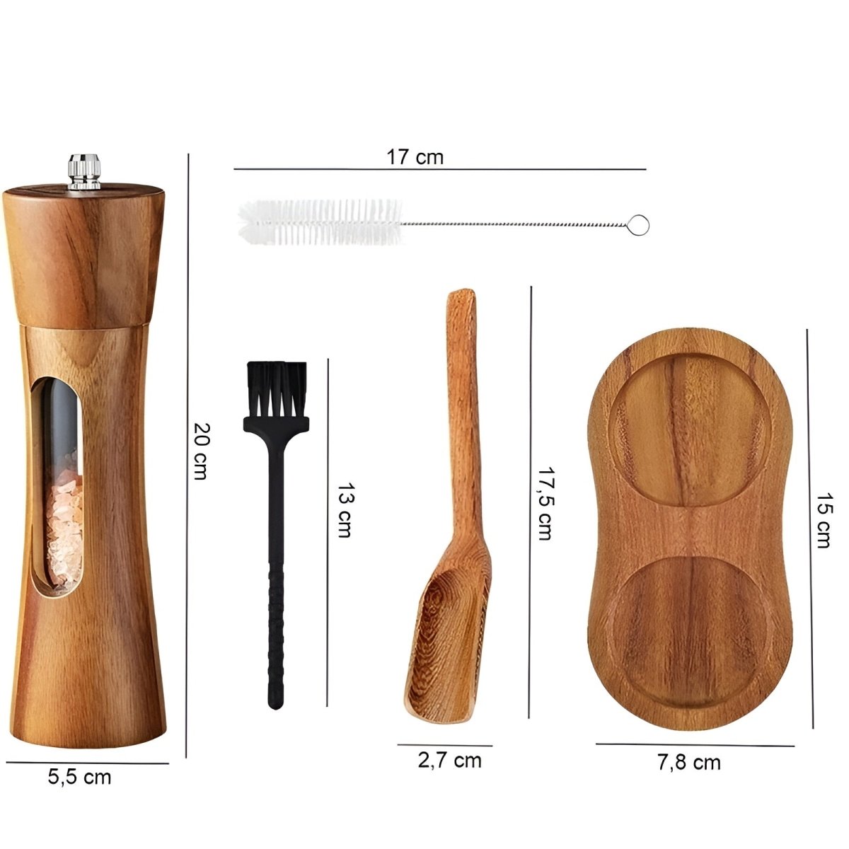Houten Kruidenmolen Set met Verstelbare Maalgraad voor Peper en Zout – Keramisch Maalsysteem voor de Keuken | Sulvida