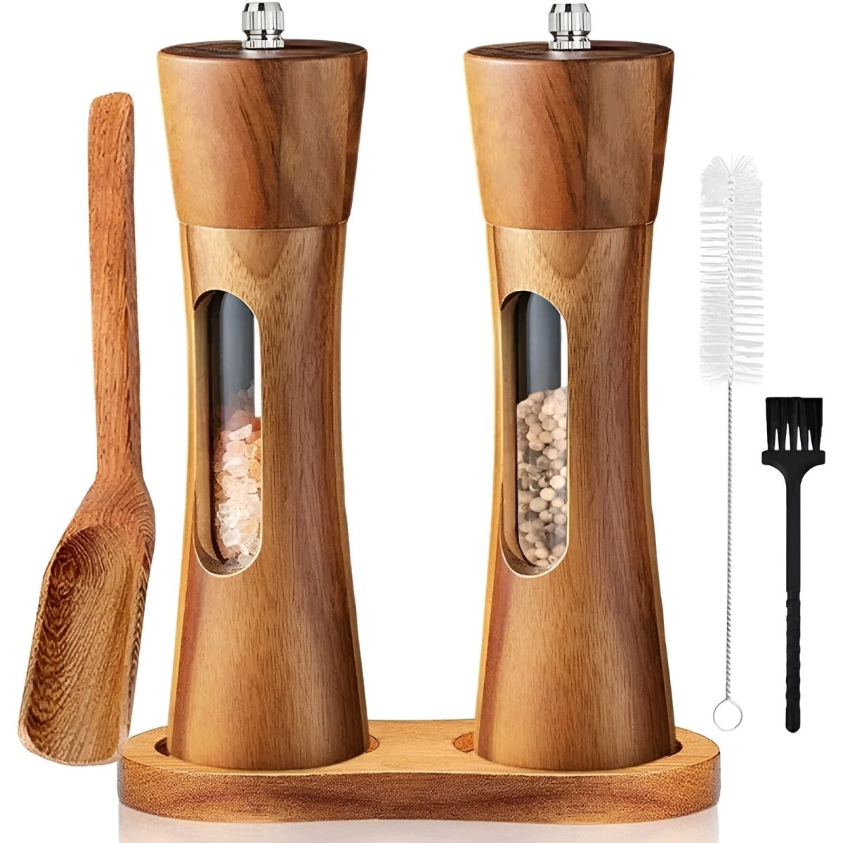 Houten Kruidenmolen Set met Verstelbare Maalgraad voor Peper en Zout – Keramisch Maalsysteem voor de Keuken | Sulvida