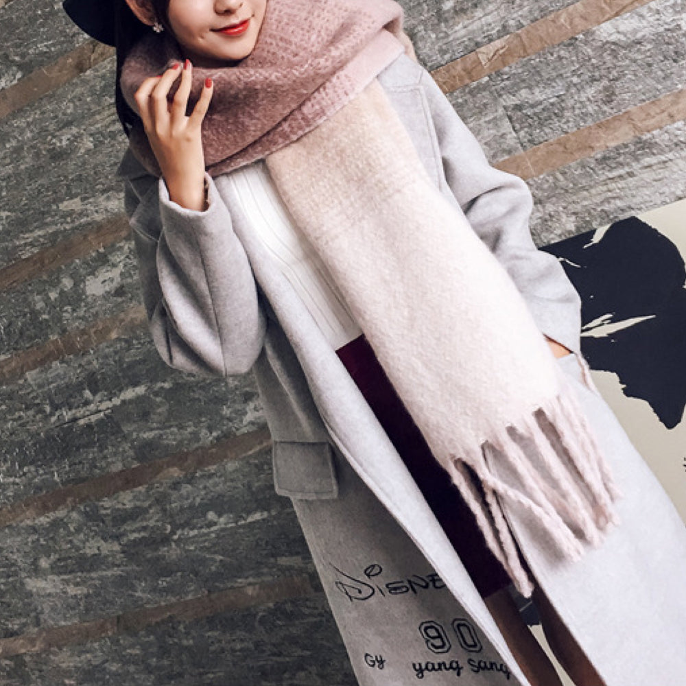 Écharpe à carreaux avec franges beige/bleu marine gris/noir rose pâle/blanc, étole douce en cachemire, accessoire d’hiver de luxe | Sulvida