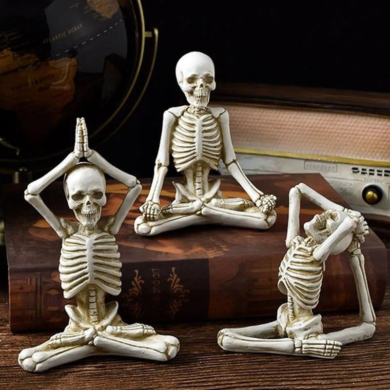Decoratief Yogaskelet Beeldje Hars Meditatie Sculptuur Zwart Wit Woonaccessoire Schedeldecoratie Interieur | Sulvida