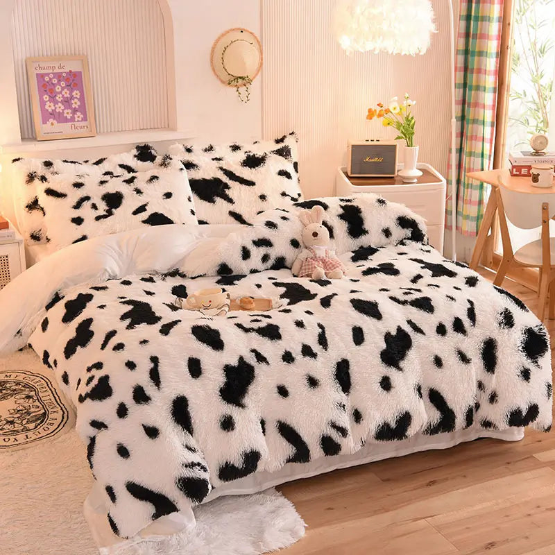 Plüsch-Fleece-Bettwäsche-Set, winterwarm, Teddy, 3-4-teilig, mit Bezug, Laken und Kissenbezügen | Sulvida